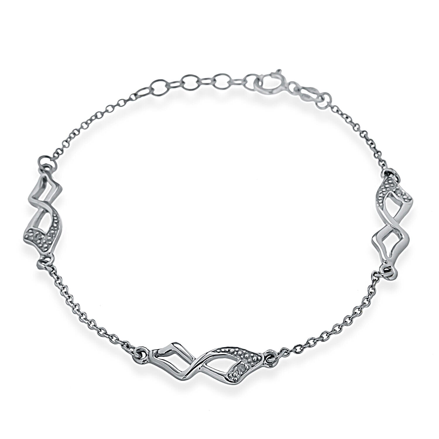 Rhodium Overlay Sterling Silver Bracelet (Size - 7.5)