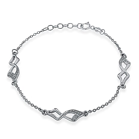 Rhodium Overlay Sterling Silver Bracelet (Size - 7.5)