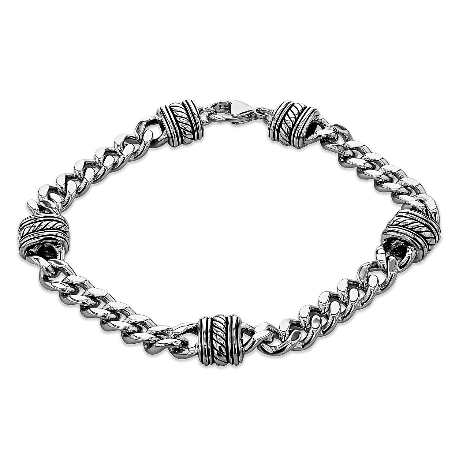 Rhodium Overlay Sterling Silver Bracelet (Size - 8),  Silver Wt. 27.2 Gms
