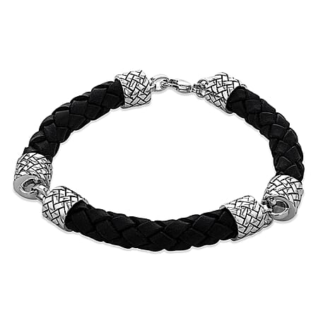 Rhodium Overlay Sterling Silver Bracelet (Size - 8.5),  Silver Wt. 25.4 Gms