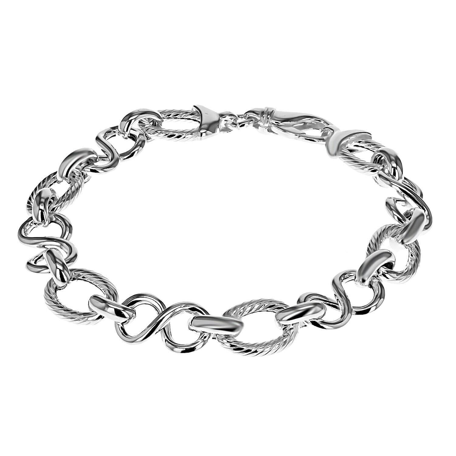 Rhodium Overlay Sterling Silver Bracelet (Size - 8),  Silver Wt. 12.5 Gms
