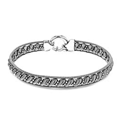 Sterling Silver Rhodium Plated 8.5mm Satin San Marco and Snake Chain Bracelet 7.5 Inch
