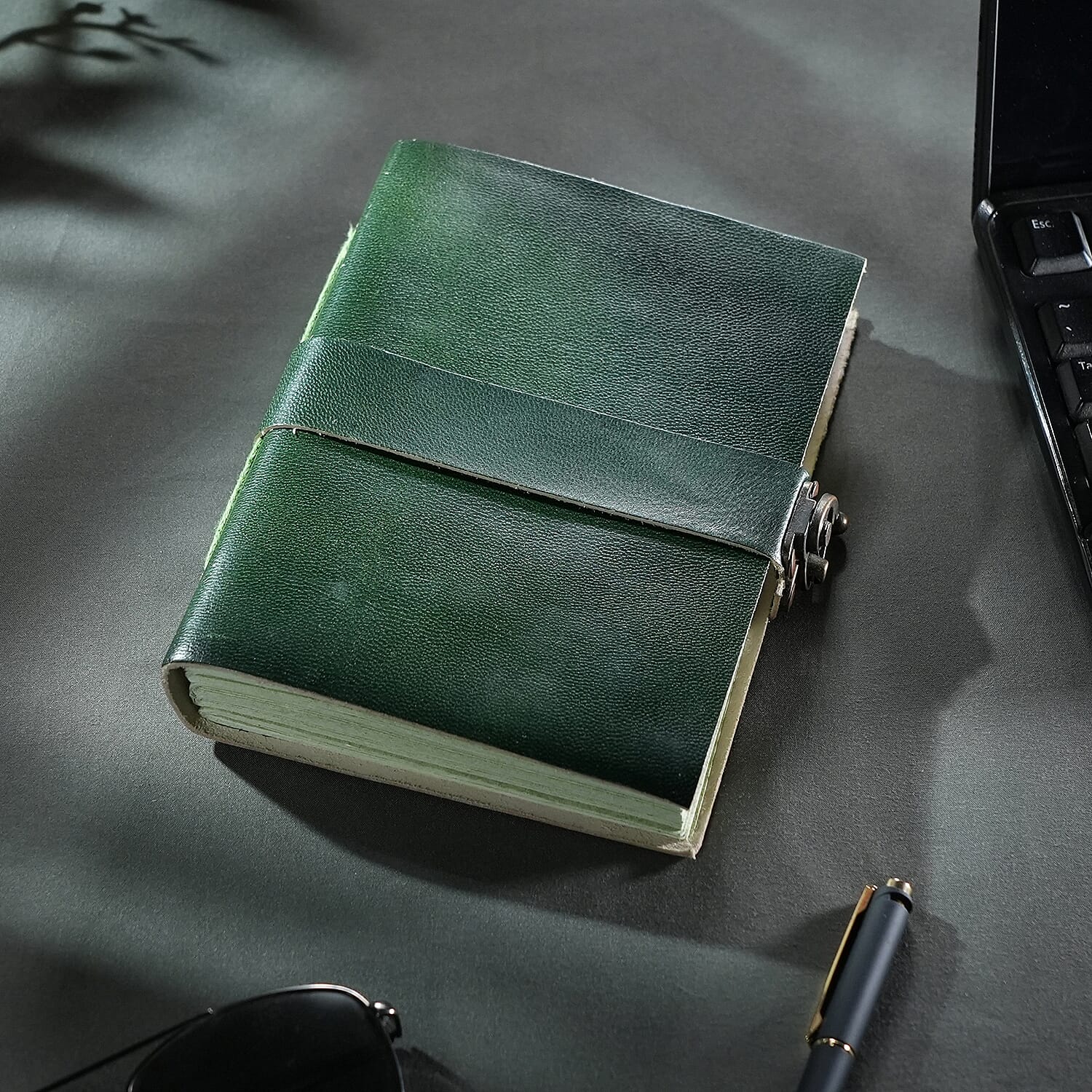 100% Genuine Leather Journal with Handmade Paper (Size 17x12x1 cm) - Black