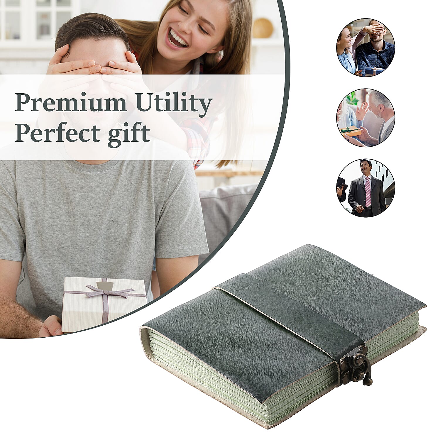 100% Genuine Leather Journal with Handmade Paper (Size 17x12x1 cm) - Black