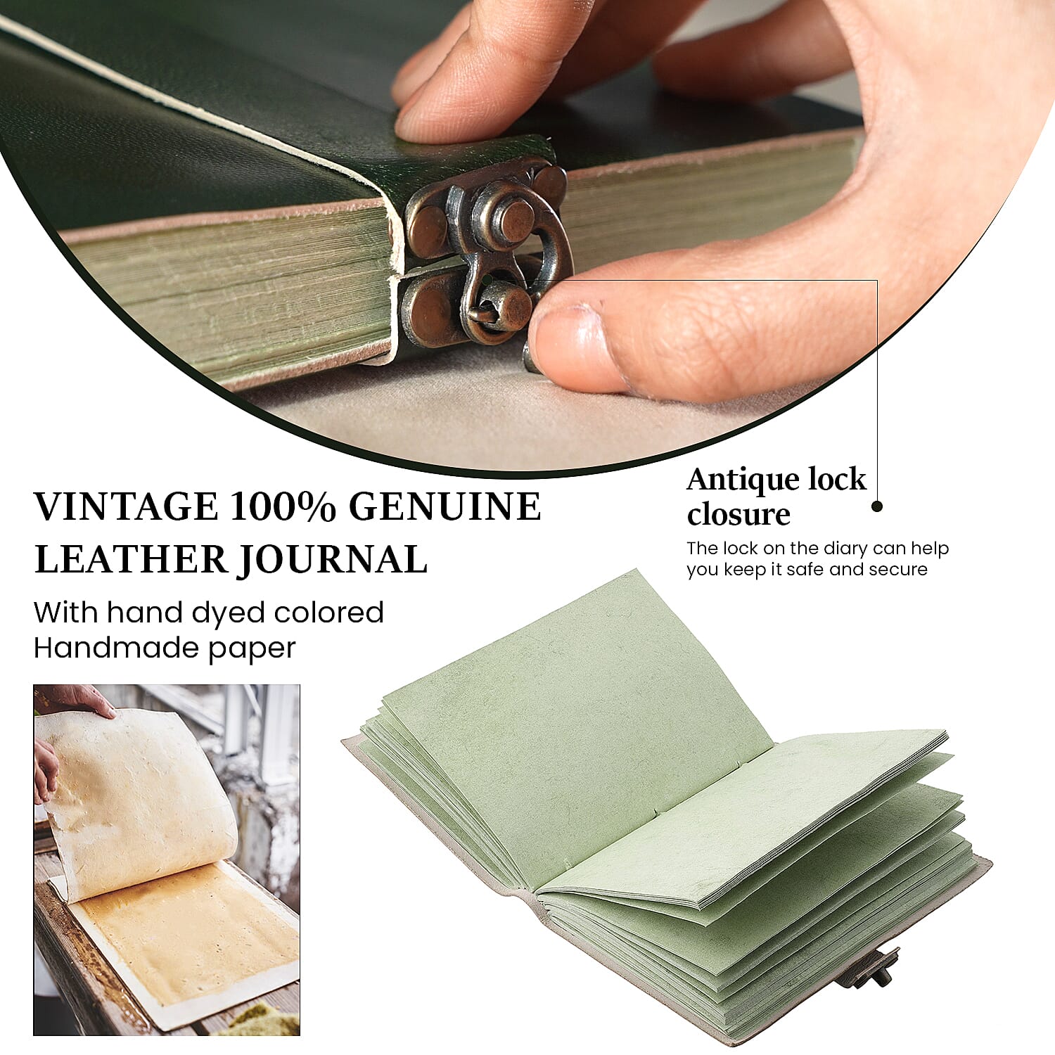 100% Genuine Leather Journal with Handmade Paper (Size 17x12x1 cm) - Black