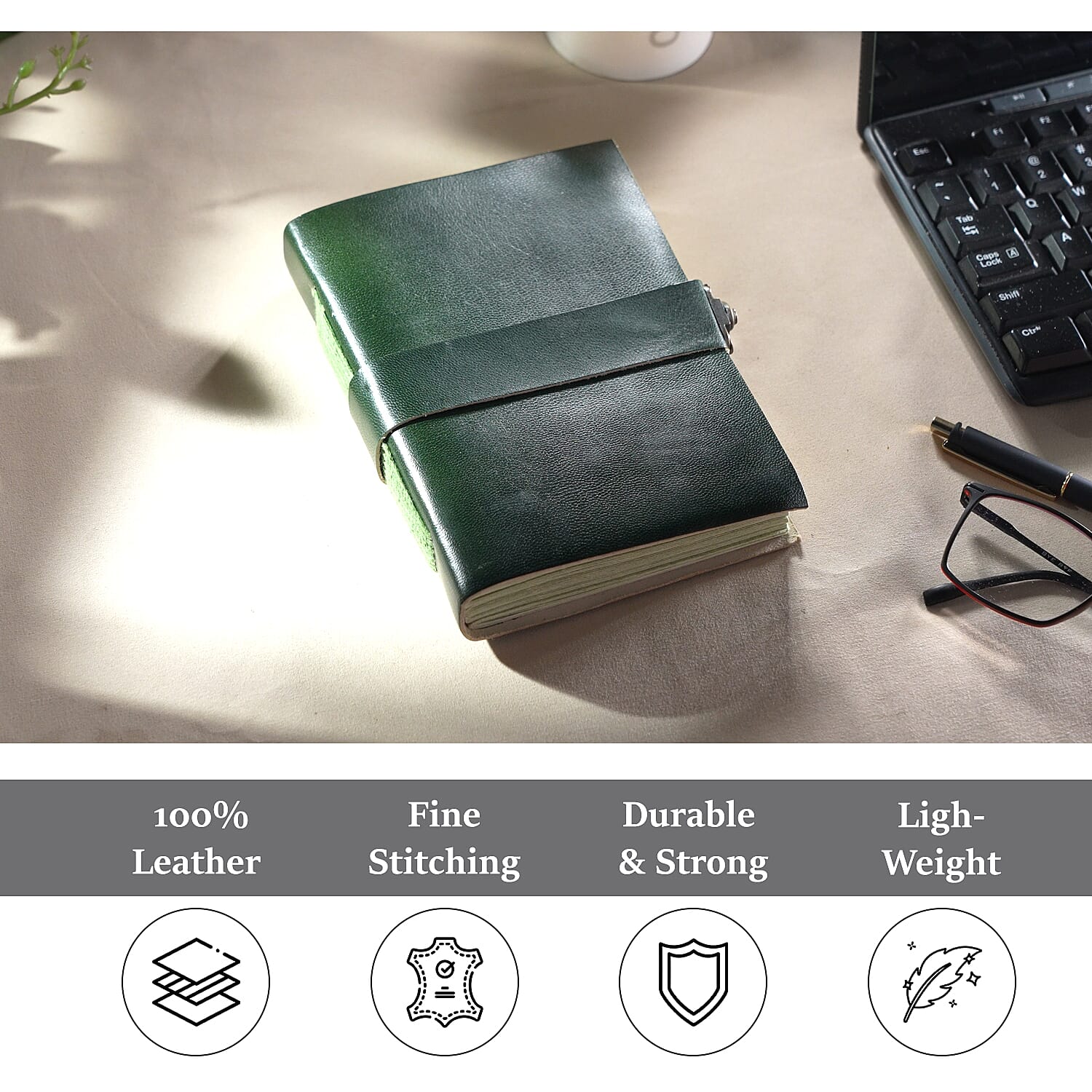 100% Genuine Leather Journal with Handmade Paper (Size 17x12x1 cm) - Black