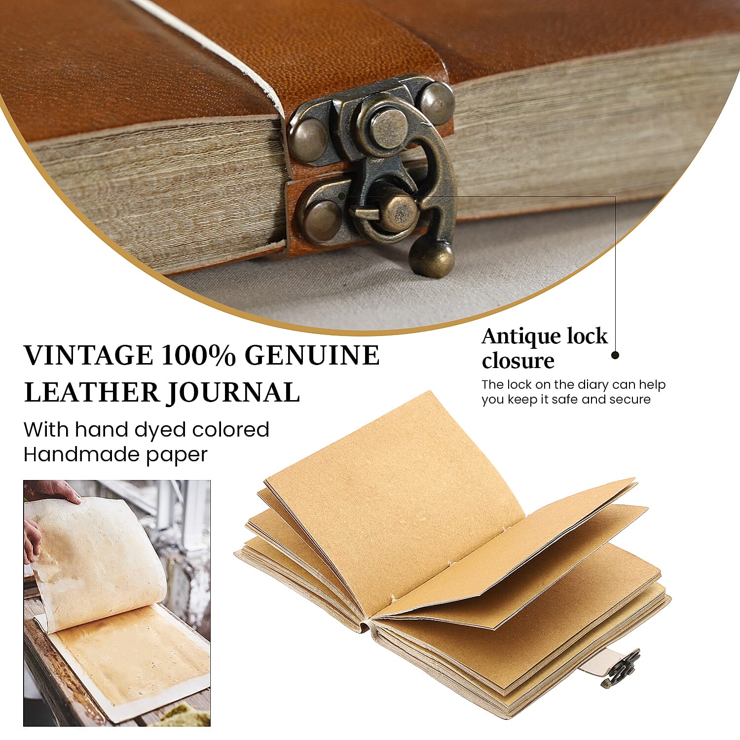 Vintage 100% Genuine Leather Journal with Handmade Paper - Tan