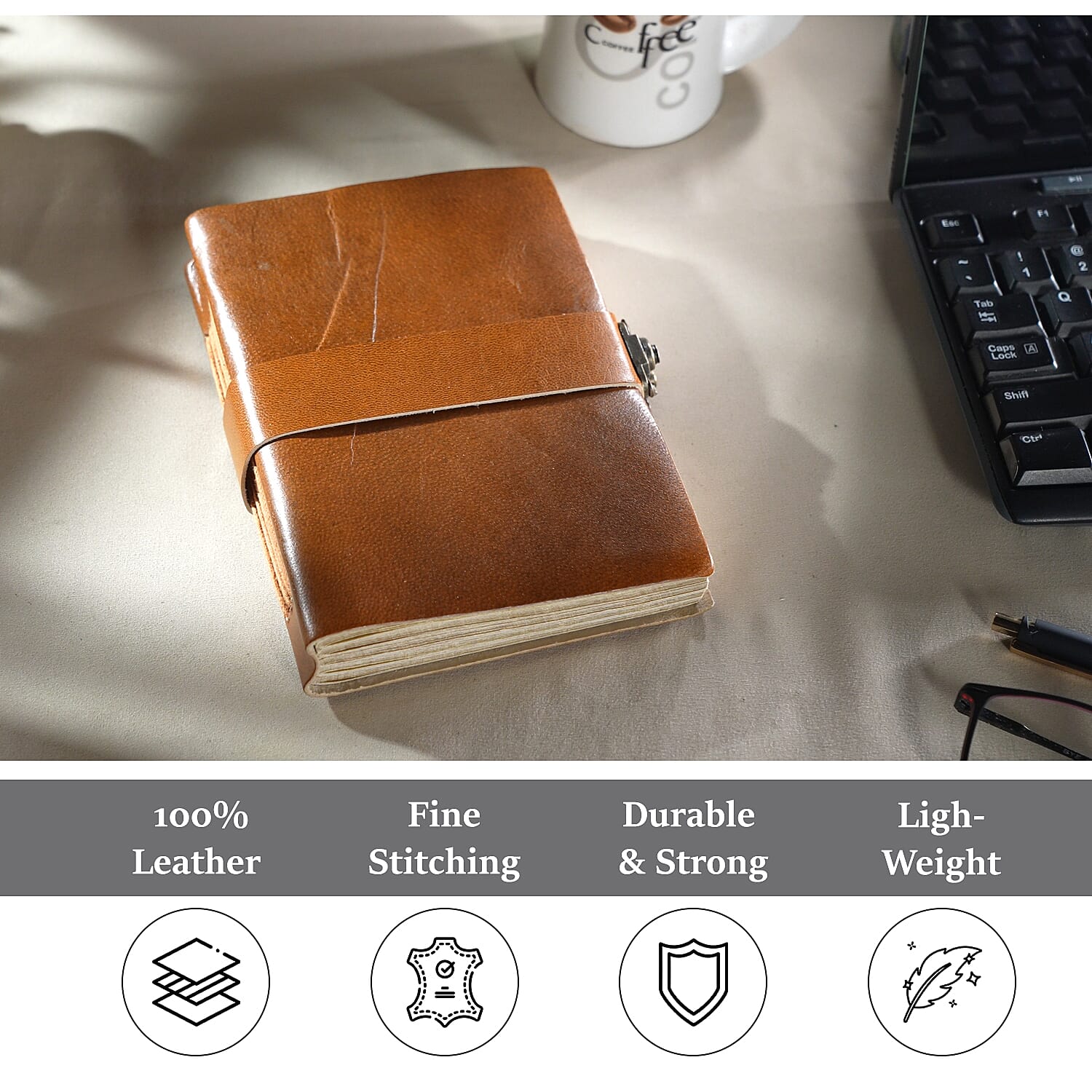 Vintage 100% Genuine Leather Journal with Handmade Paper - Tan