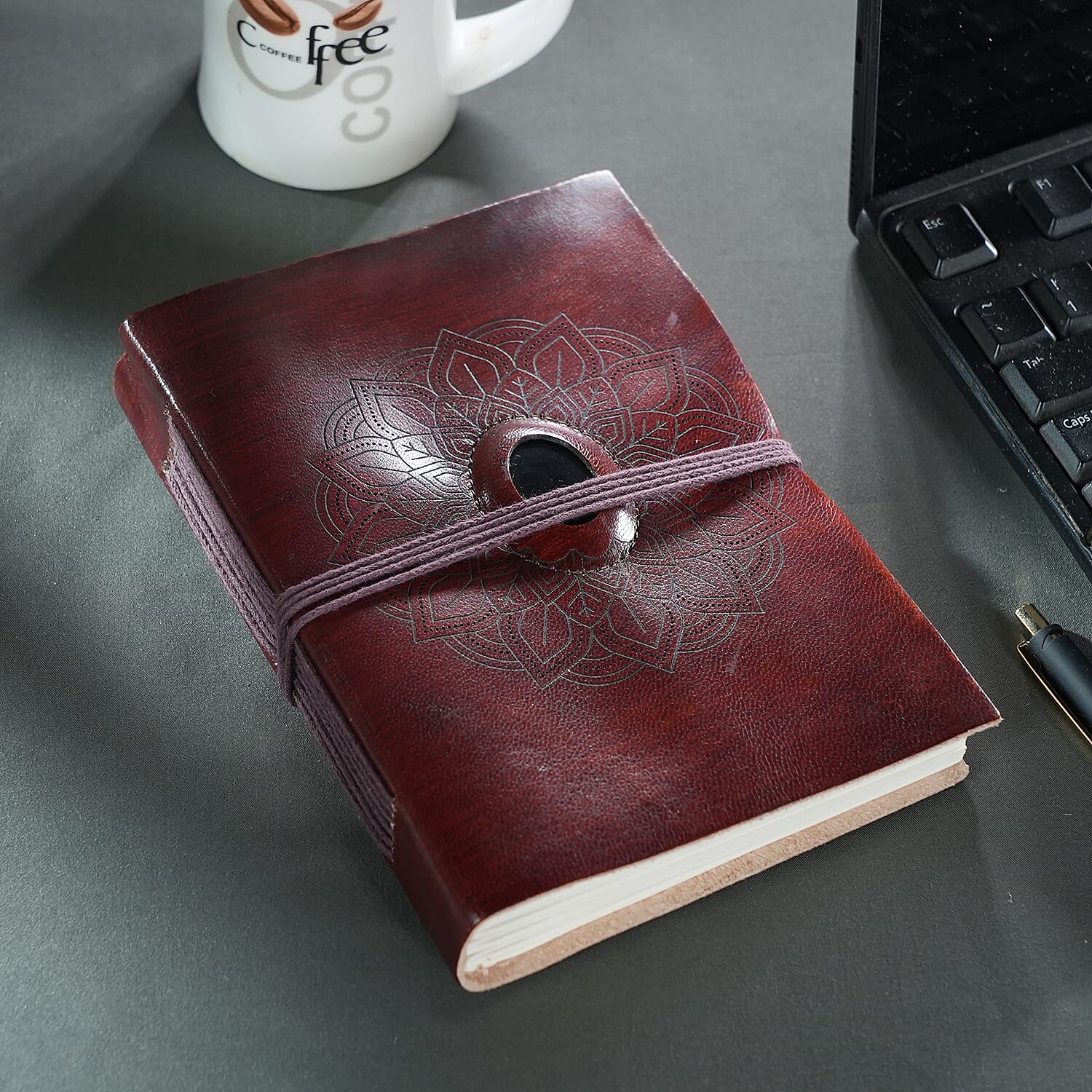 Lasercut 100% Genuine Leather Journal with Jasper Gemstone (Size 17x12x1 cm)