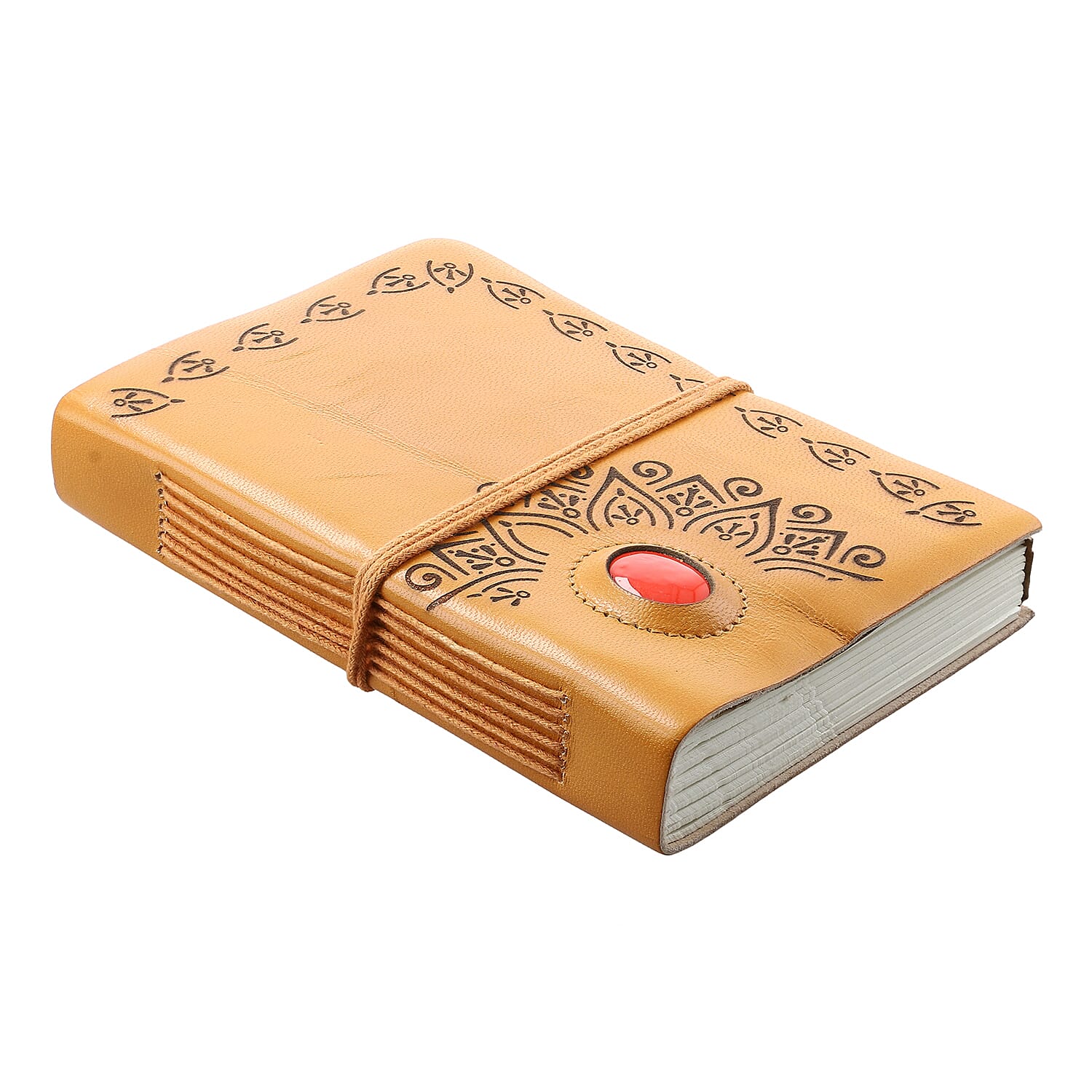 Lasercut 100% Genuine Leather Journal with Red Agate Gemstone