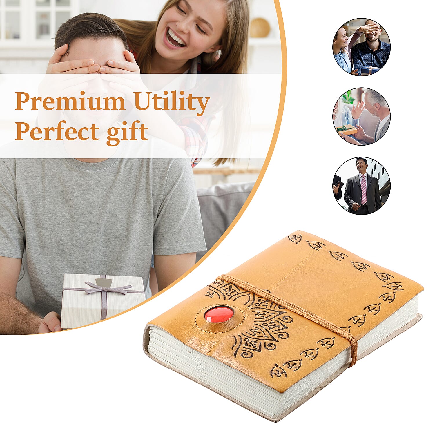 Lasercut 100% Genuine Leather Journal with Red Agate Gemstone