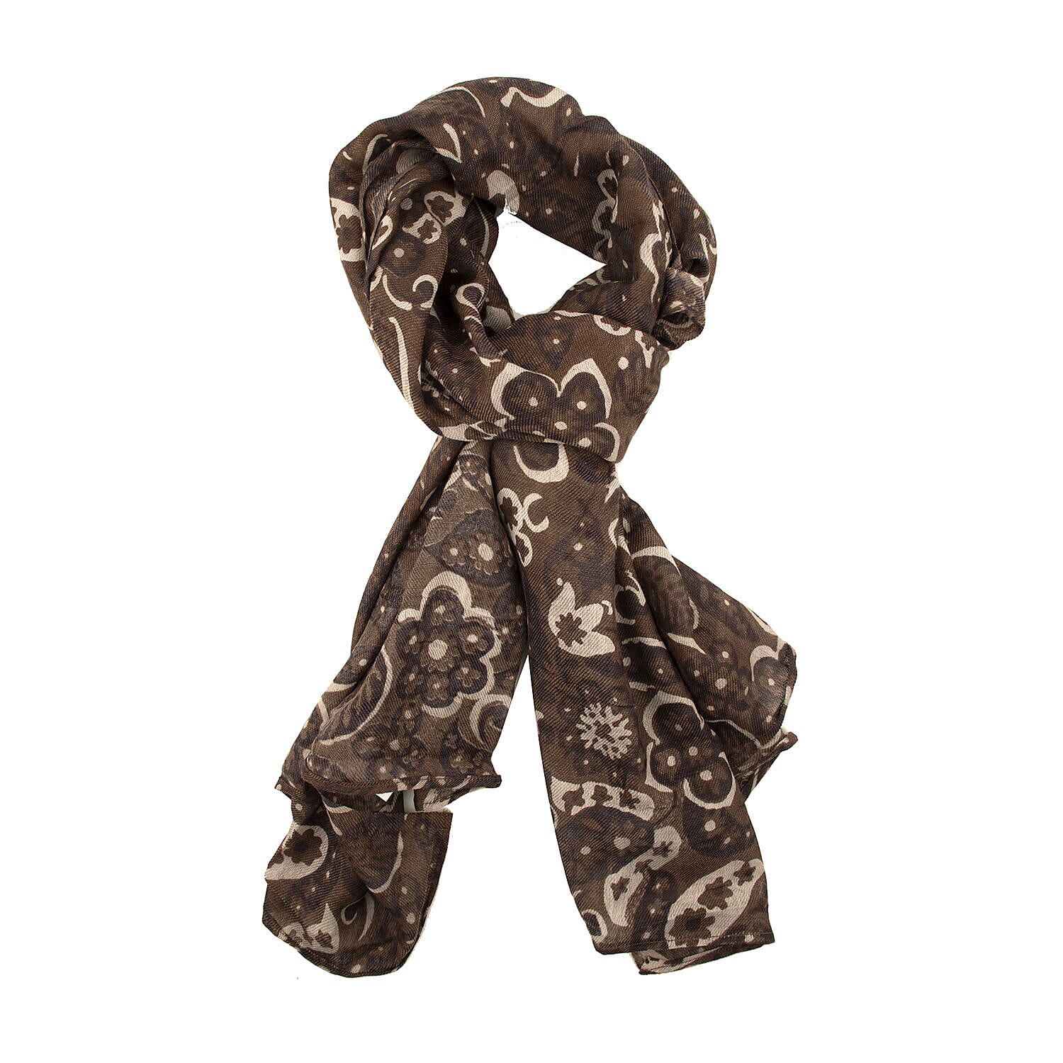 Tamsy Floral Printed Scarf (Size 180x75 cm) - Dark Brown