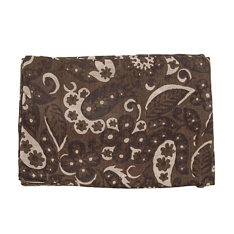 Tamsy Floral Printed Scarf (Size 180x75 cm) - Dark Brown