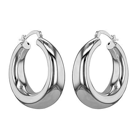 Sterling Silver Electro 32mm Electro Hollow Hoop Creole Earrings