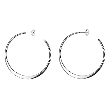 Sterling Silver Rhodium Plated 45mm Flat Graduated Hoop Earrings