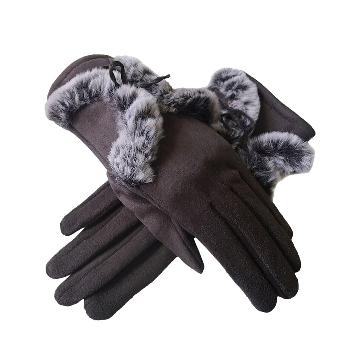 Faux Fur Cuff Gloves - Burgundy