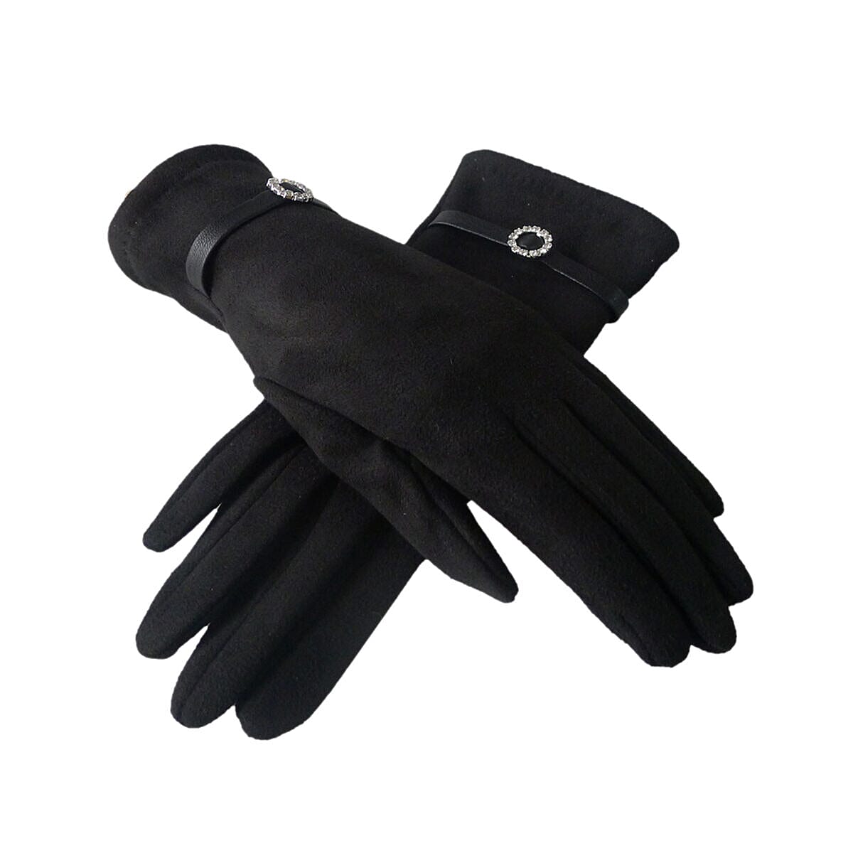 Limited Edition Rhinestone Buckle  Gloves - Black