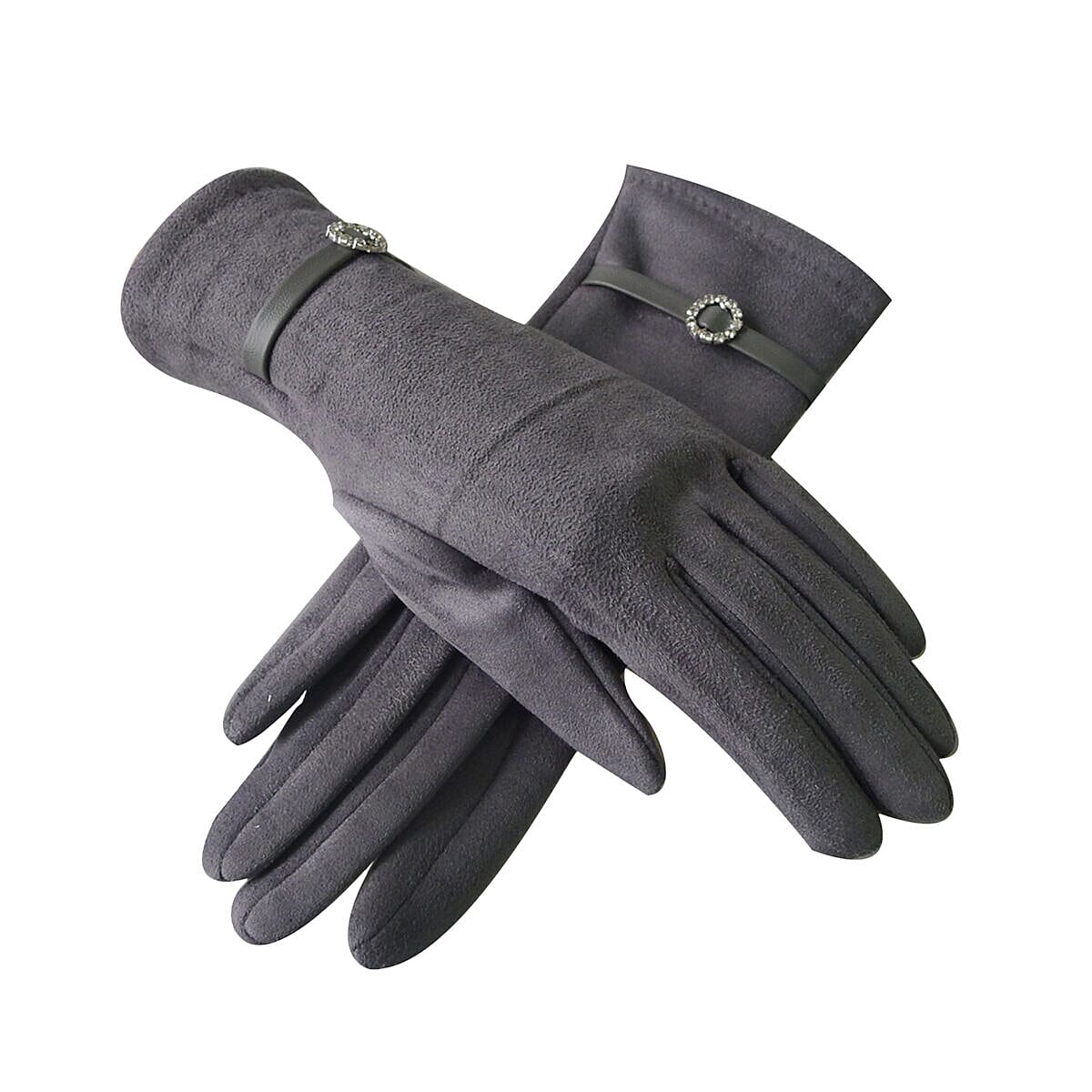 Limited Edition Rhinestone Buckle  Gloves - Light Grey