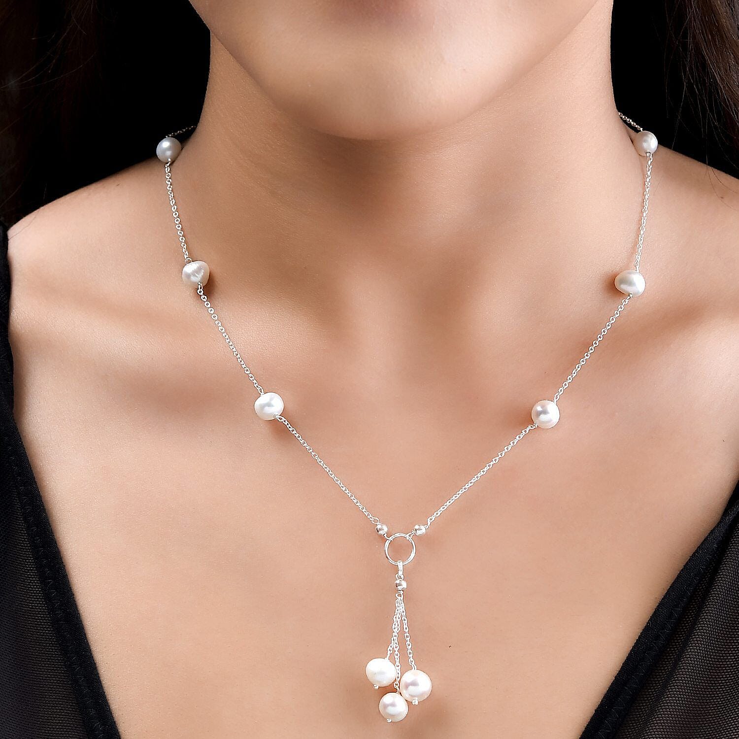 Fresh Water Pearl Necklace (Size - 18) in Sterling Silver