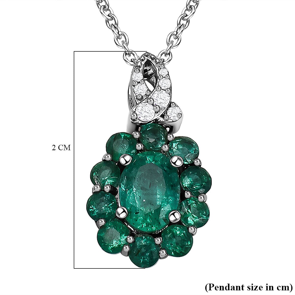 AAA Gemfields Emerald and Natural Cambodian Zircon Pendant with Chain (Size 20) with Spring Ring Clasp in Sterling Silver 1.468 Ct