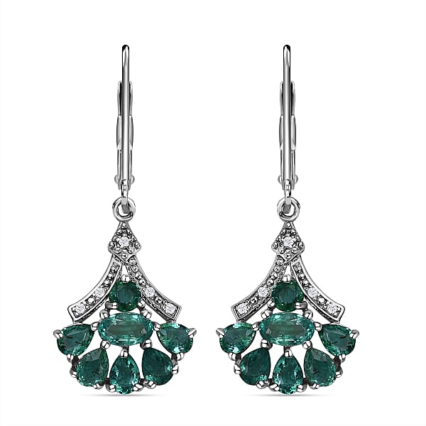 AAA Gemfields Emerald and Natural Cambodian Zircon Lever Back Earrings