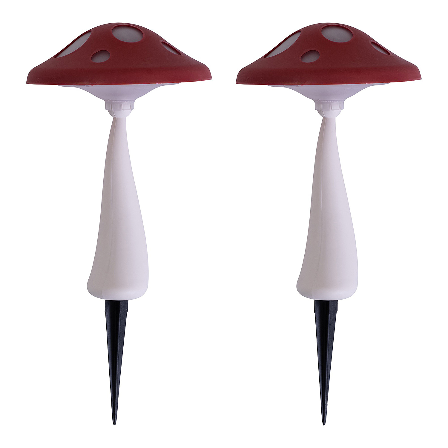 Set of 2 - Red Mushroom Pathway Solar Garden Lights - Red & White