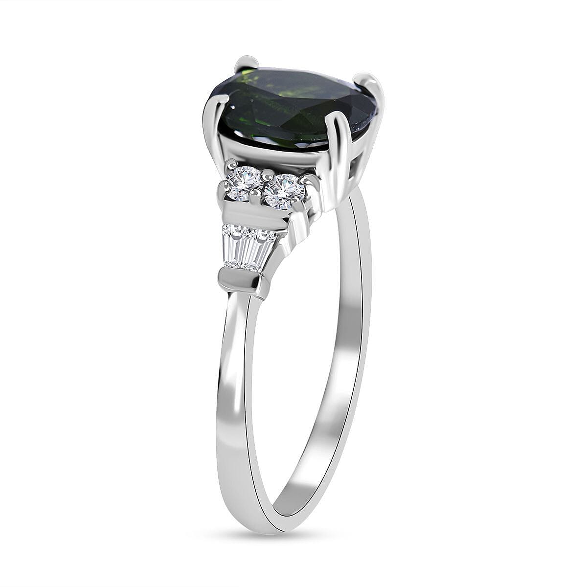 Natural Chrome Diopside and Natural Zircon Ring in Rhodium Overlay Sterling Silver 2.40 Ct