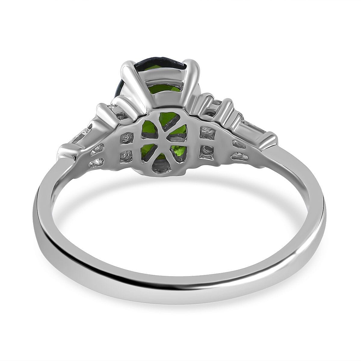 Natural Chrome Diopside and Natural Zircon Ring in Rhodium Overlay Sterling Silver 2.40 Ct