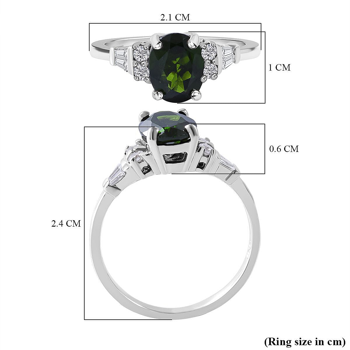 Natural Chrome Diopside and Natural Zircon Ring in Rhodium Overlay Sterling Silver 2.40 Ct