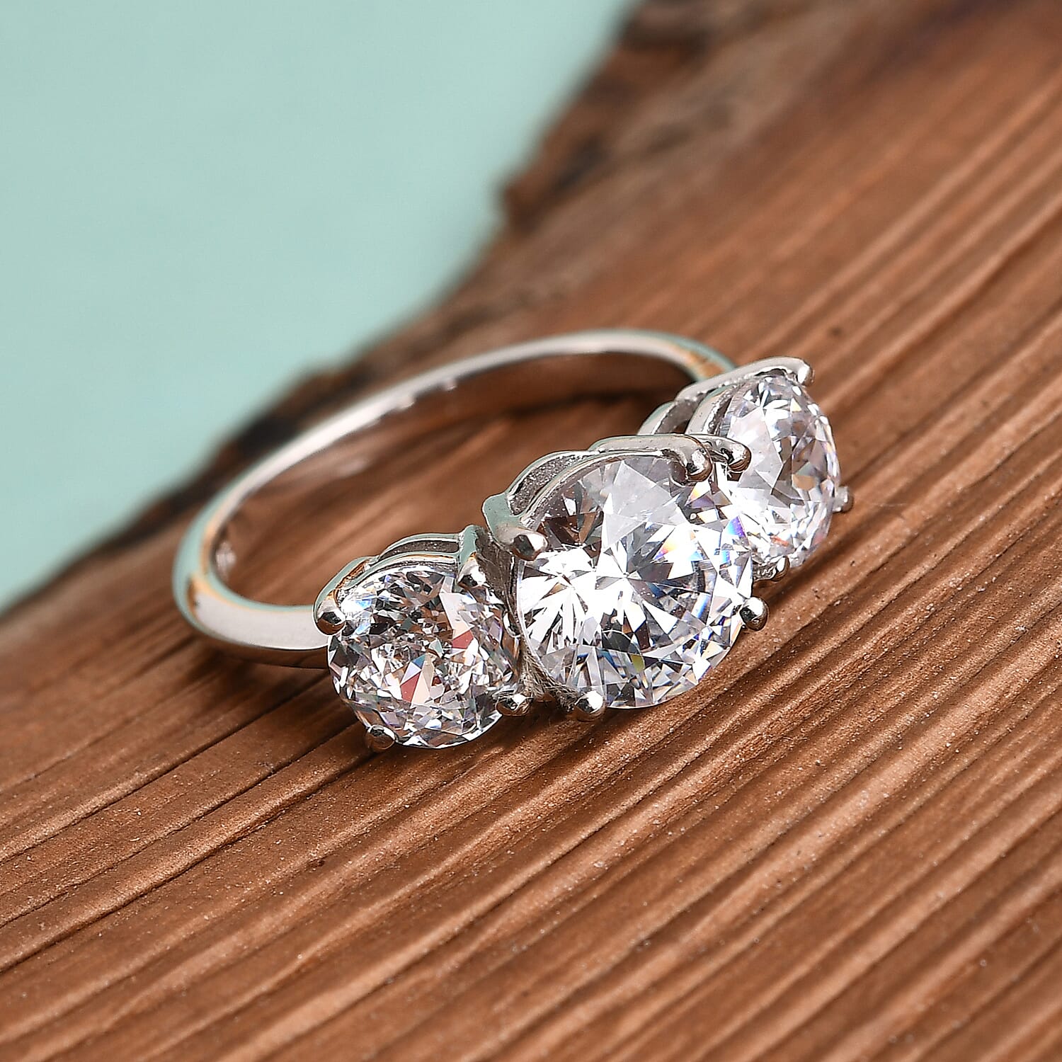 Lustro Stella Platinum Overlay Sterling Silver Ring Made with Finest CZ