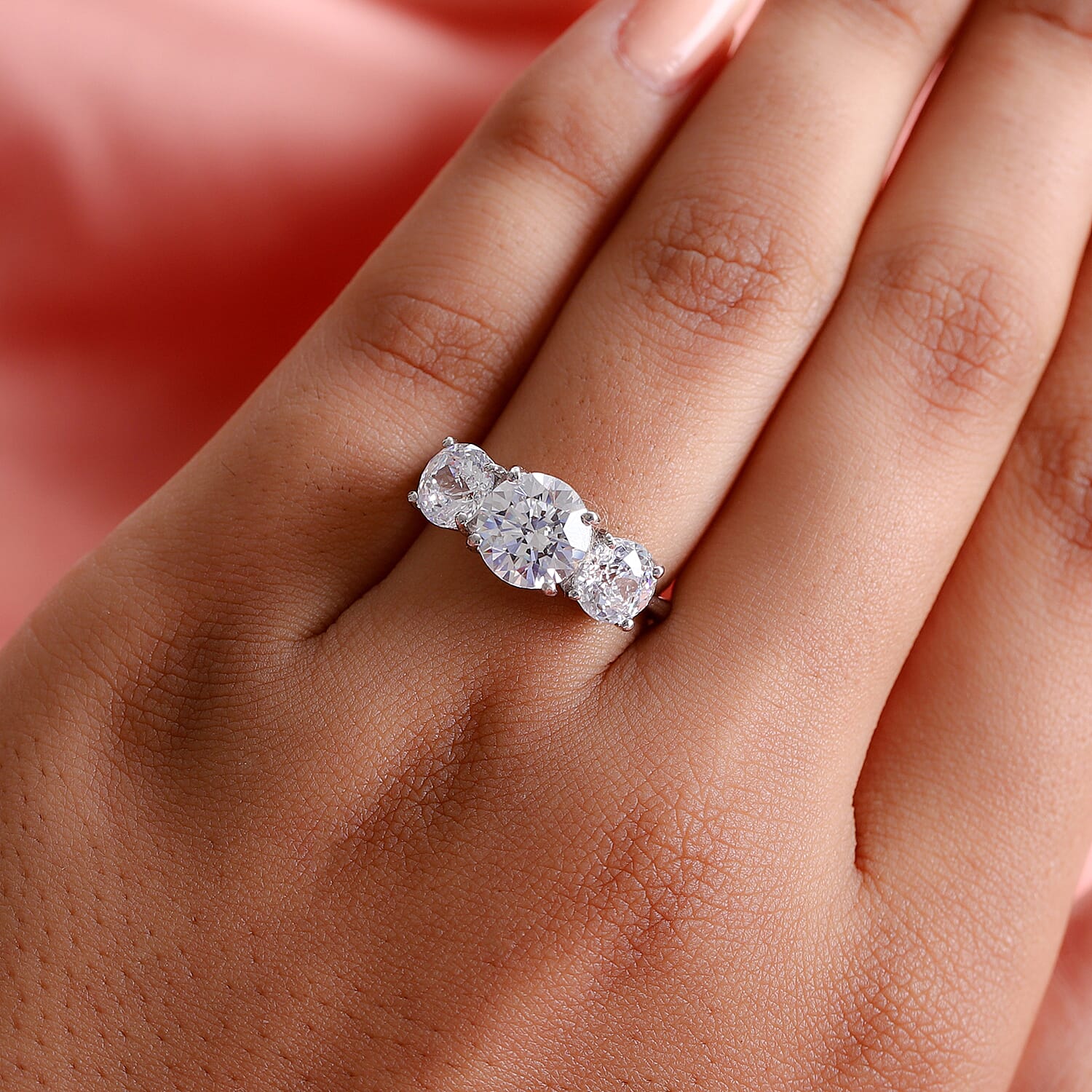 Lustro Stella Platinum Overlay Sterling Silver Ring Made with Finest CZ