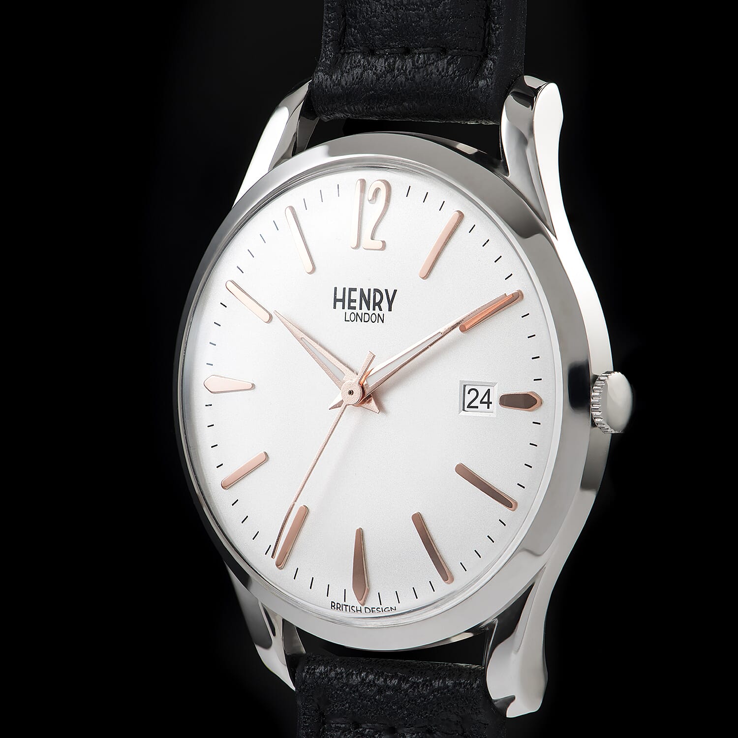 Henry London Highgate White Dial Watch with Black Leather Strap