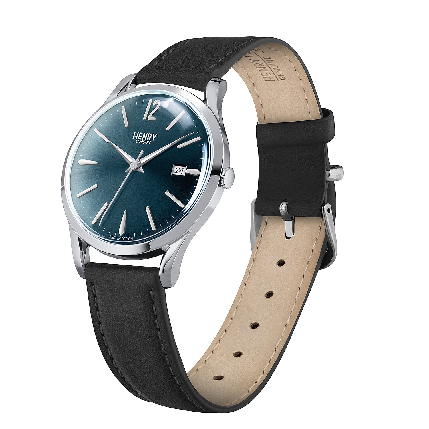 Henry London Knightsbridge Unisex Blue Dial Watch with Black Calf Leather Strap