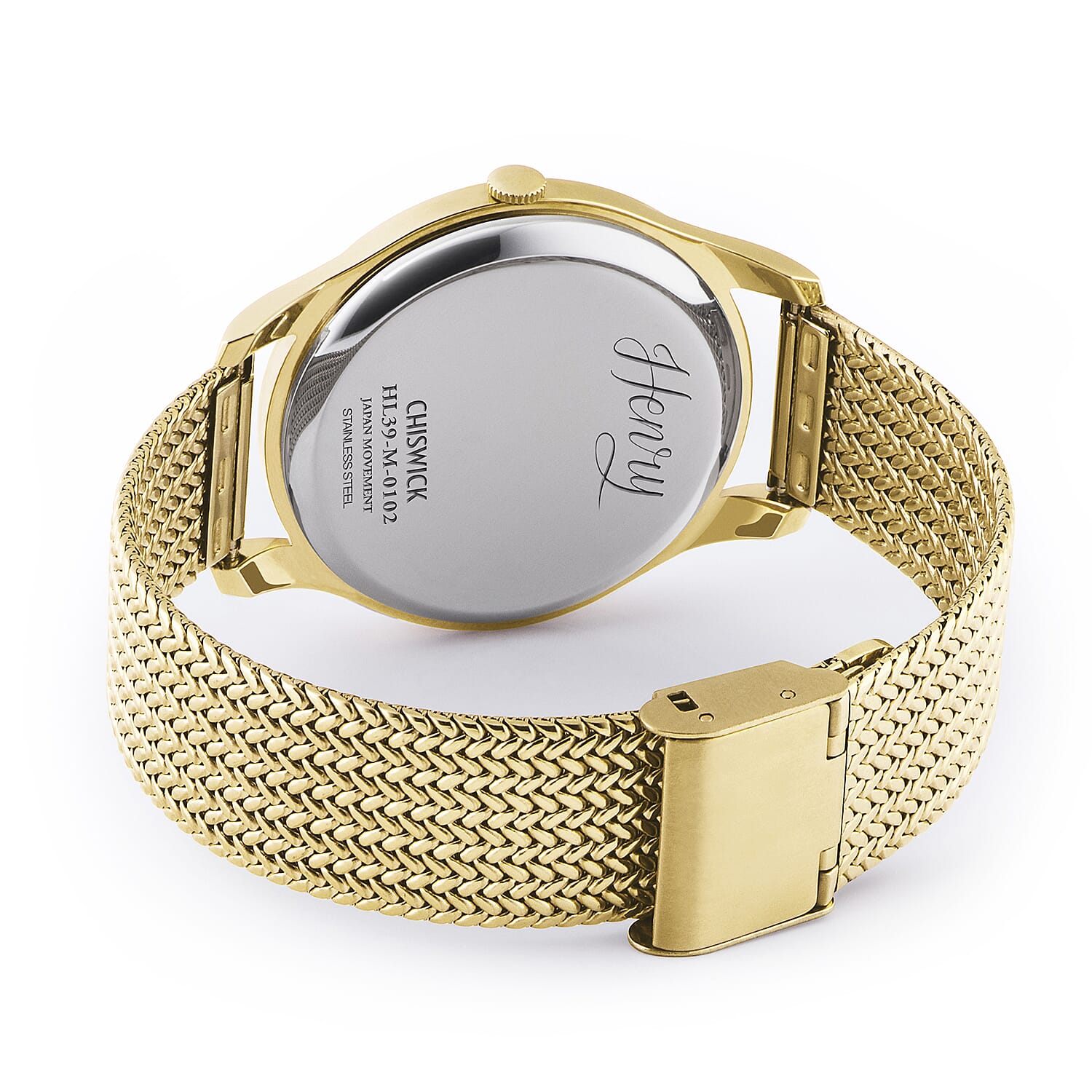 Henry London Chiswick Ladies Pale Hamilton Green Dial Mesh Bracelet Watch in Yellow Gold Tone