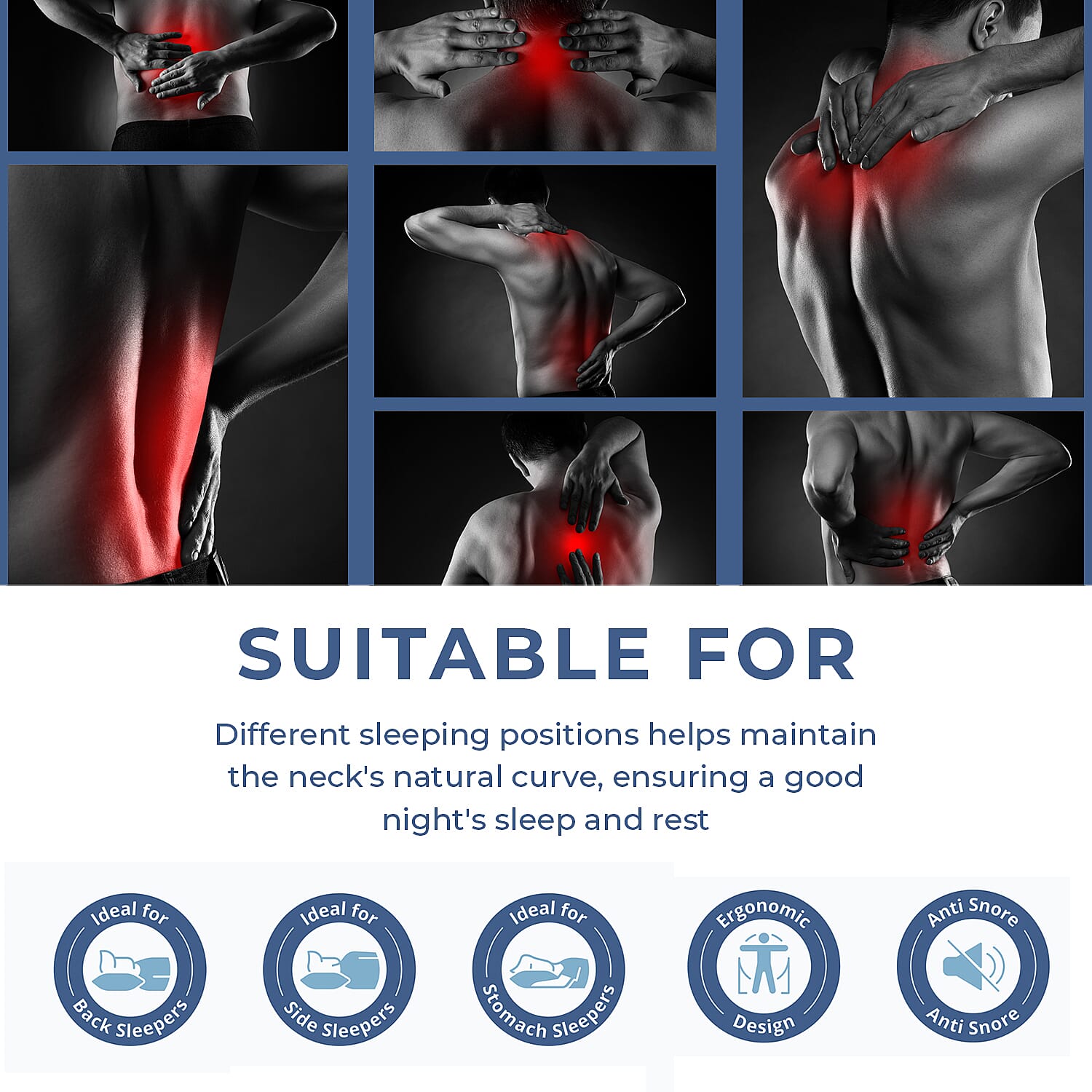 Memory Foam Anti Snore Pillow (Size 59x34x12 Cm)