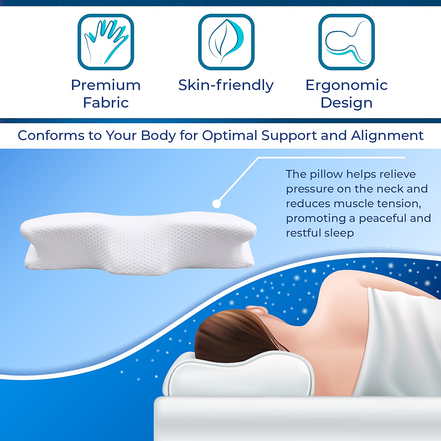 Memory Foam Anti Snore Pillow (Size 59x34x12 Cm)