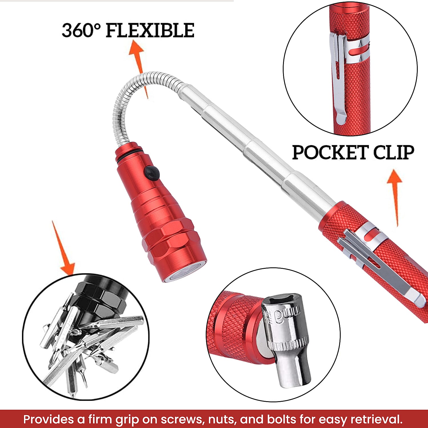Set of 2 LED Flexible Magnetic Flashlight - Red