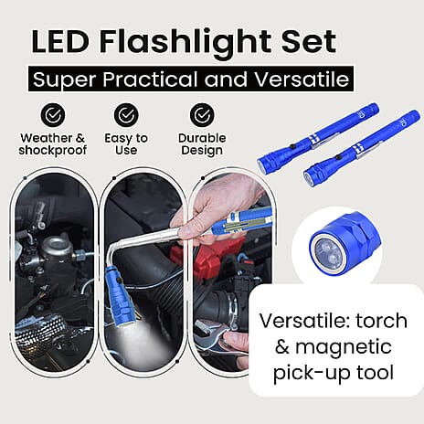 TJC Essential Set of 2 LED Flexible Magnetic Flashlight - Blue