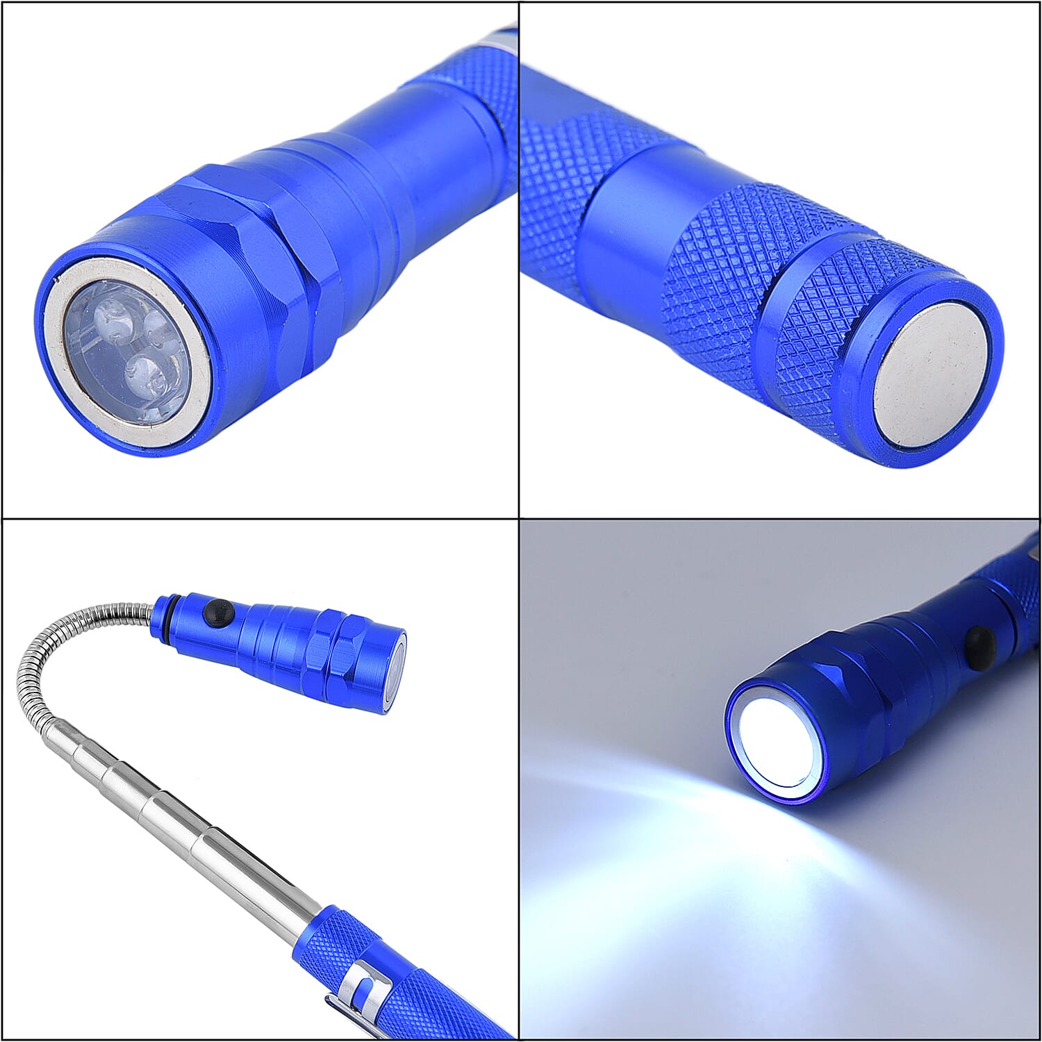 2 Piece Set  360 Degree Flexible Head 3 LED Magnetic Flashlight  Black