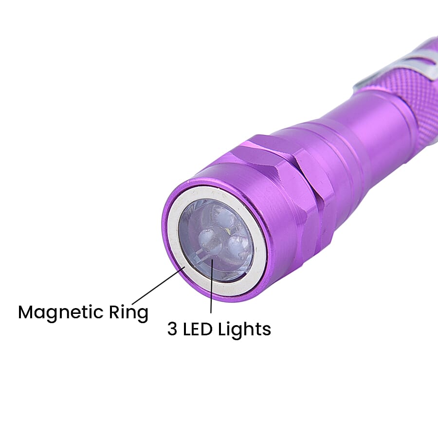 Set of 2 - 360 Degree Flexible Head 3 LED Magnetic Flashlight (Size 17x2.2 Cm) (4XLR44 Battery Included) - Purple