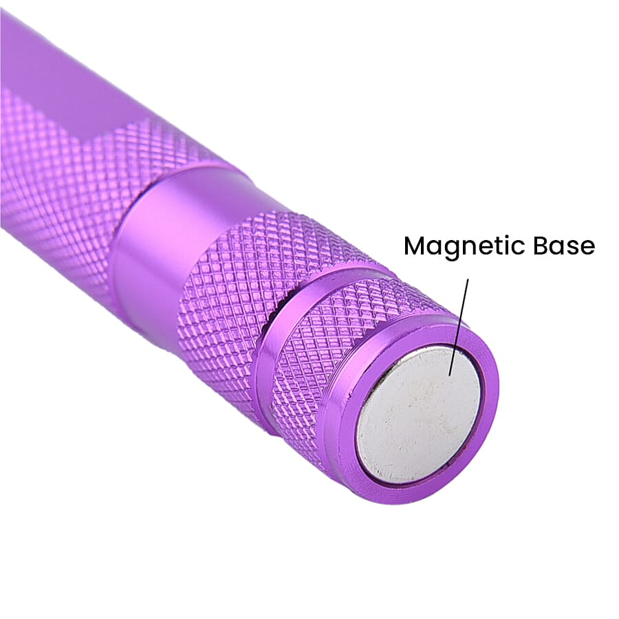 Set of 2 - 360 Degree Flexible Head 3 LED Magnetic Flashlight (Size 17x2.2 Cm) (4XLR44 Battery Included) - Purple