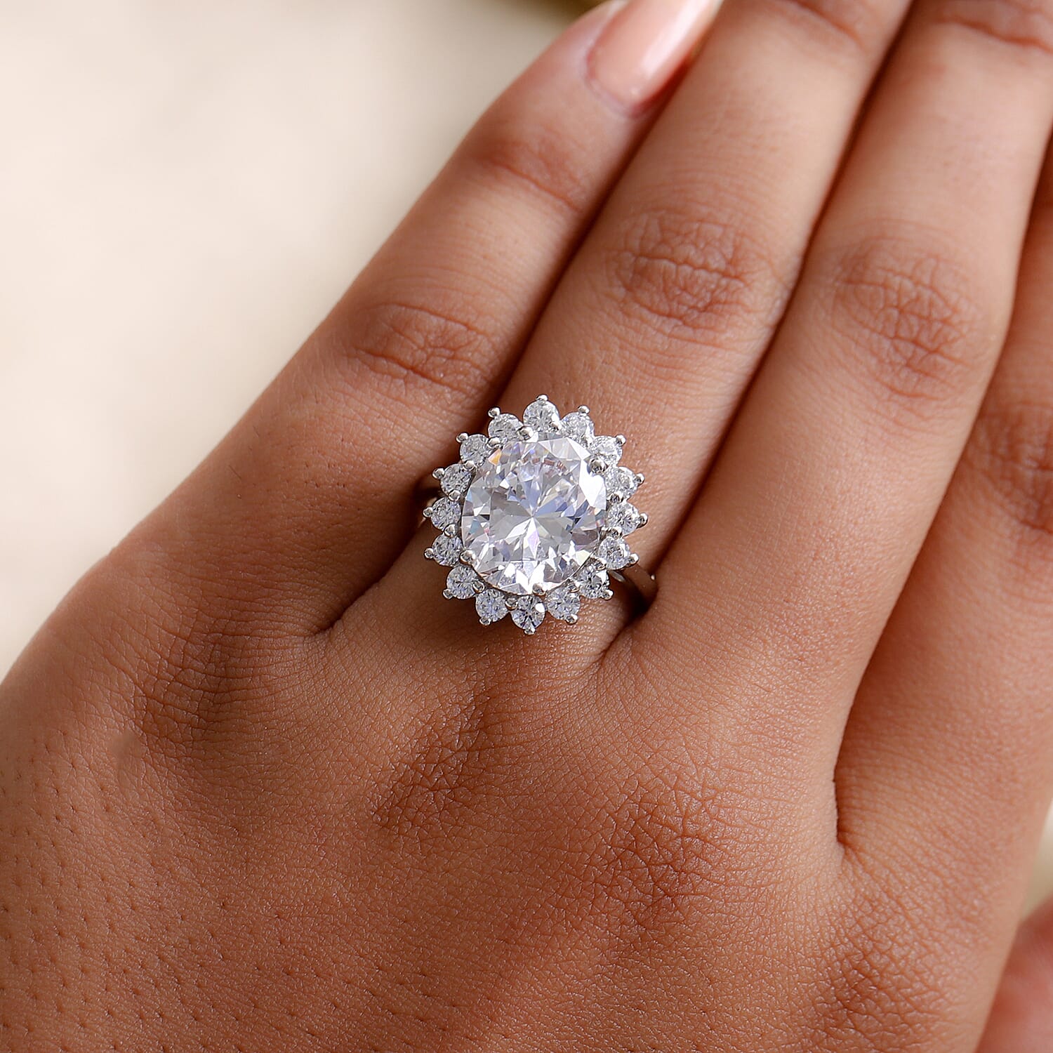 Lustro Stella Platinum Overlay Sterling Silver Ring Made with Finest CZ 10.72 Ct.