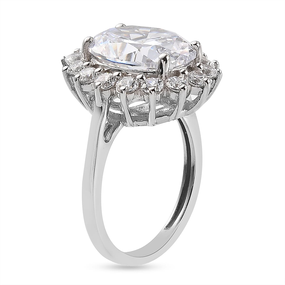 Lustro Stella Platinum Overlay Sterling Silver Ring Made with Finest CZ 10.72 Ct.