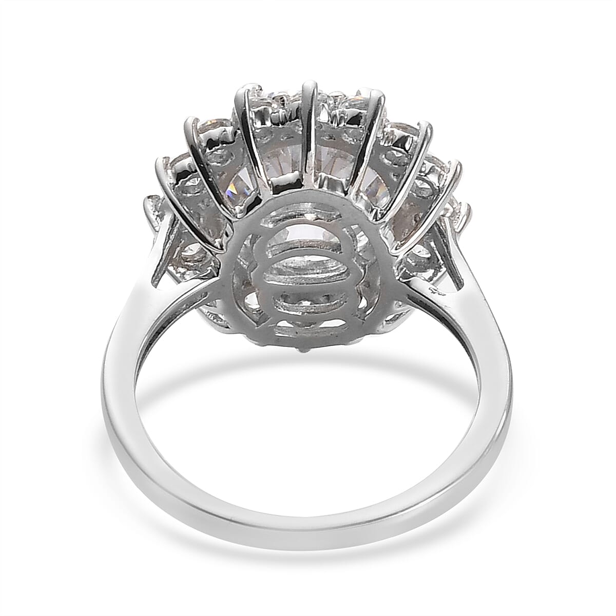 Lustro Stella Platinum Overlay Sterling Silver Ring Made with Finest CZ 10.72 Ct.