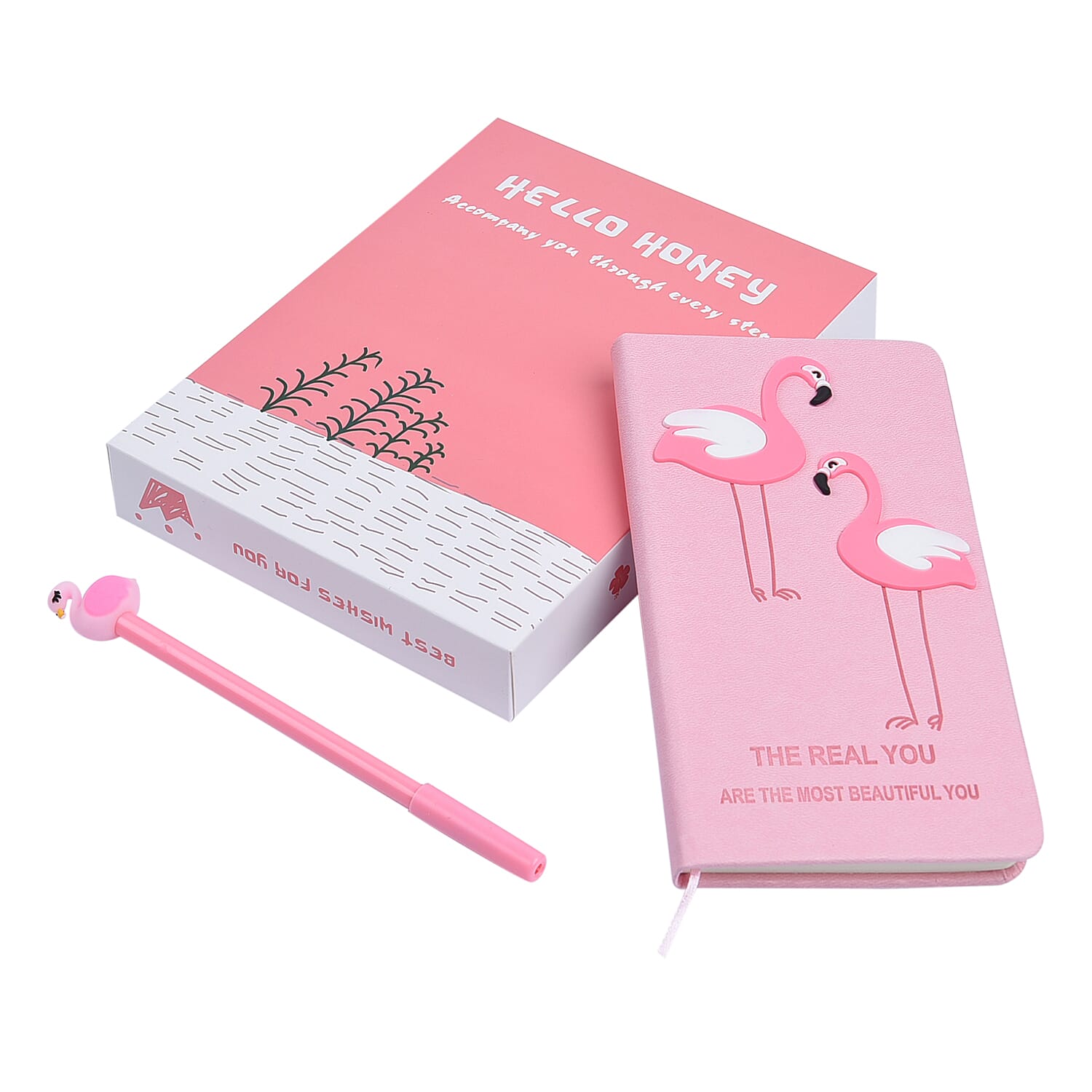 Flamingo Pattern Journal Notebook with 10 Stencils and a Pen (Size 17.8x10 Cm)