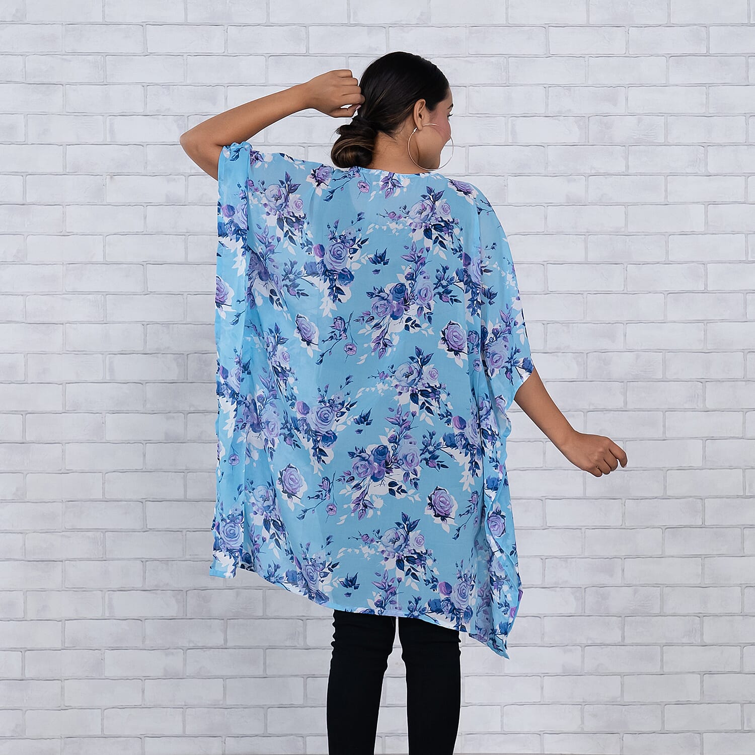 TAMSY Floral Printed Curve Top- Blue