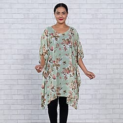 TAMSY Floral Printed Curve Top- Blue