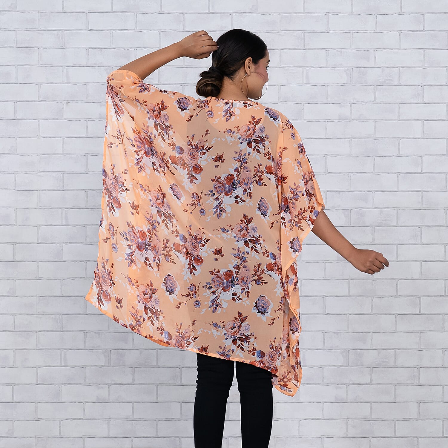 TAMSY Floral Printed Curve Top (One Size Fits Most 10-22) - Peach