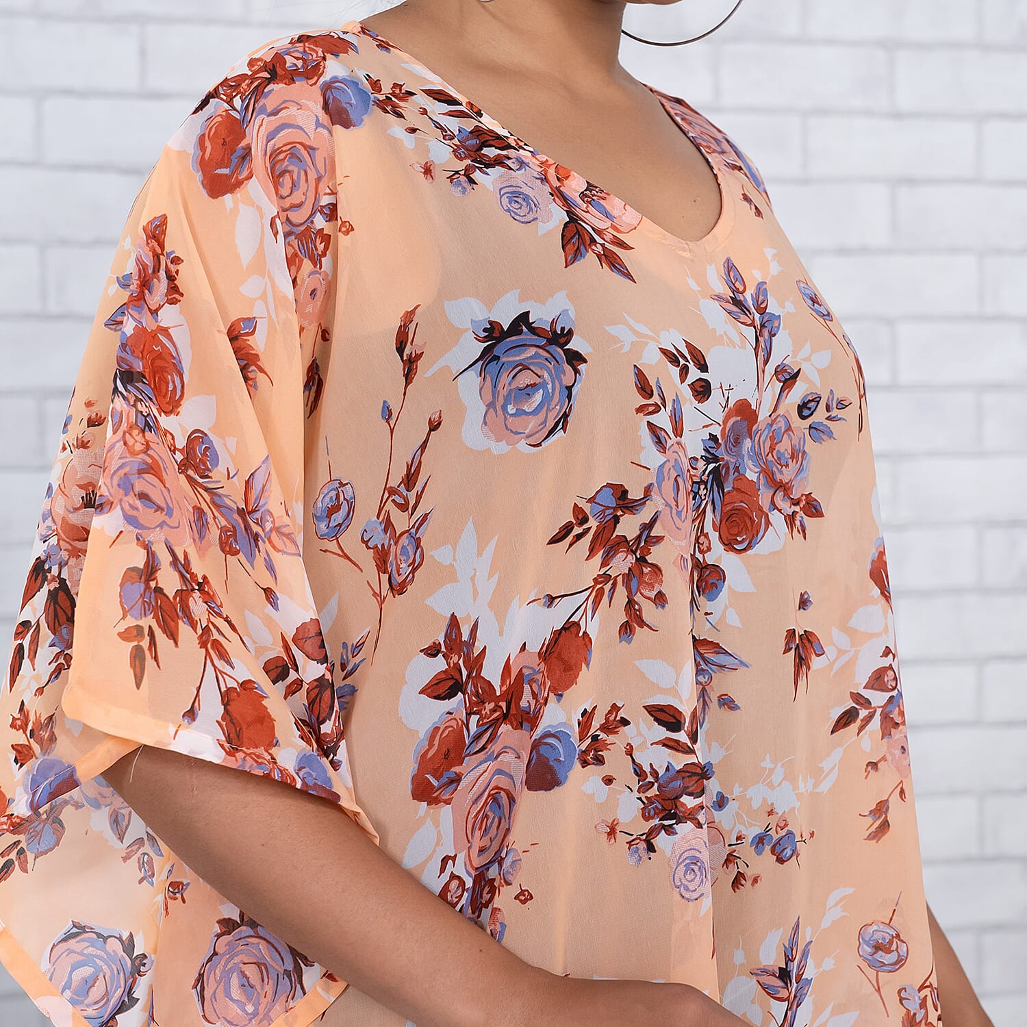 TAMSY Floral Printed Curve Top (One Size Fits Most 10-22) - Peach