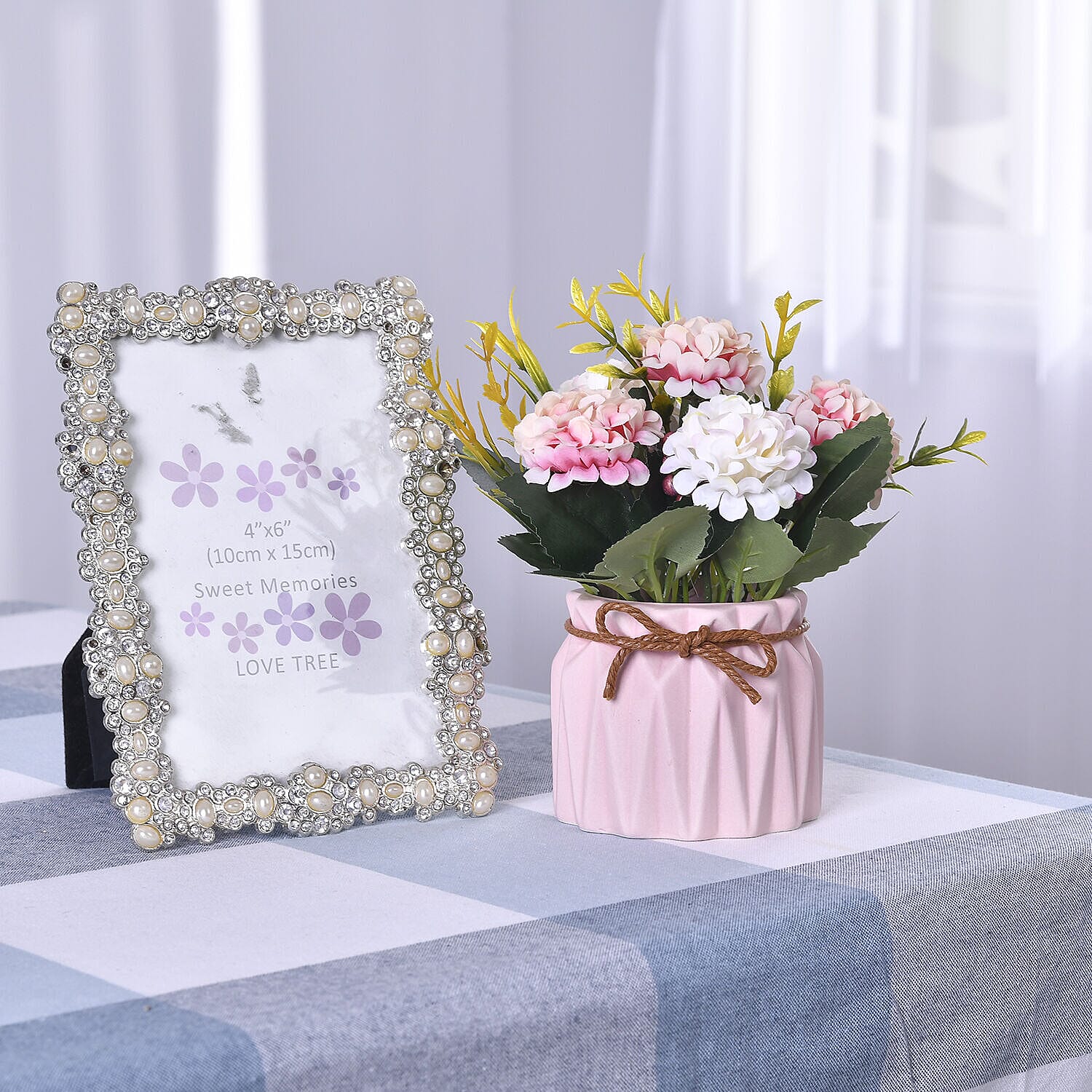 Carnation Faux Flower with Ceramic Basin (Size 15x8x8 cm) - Pink